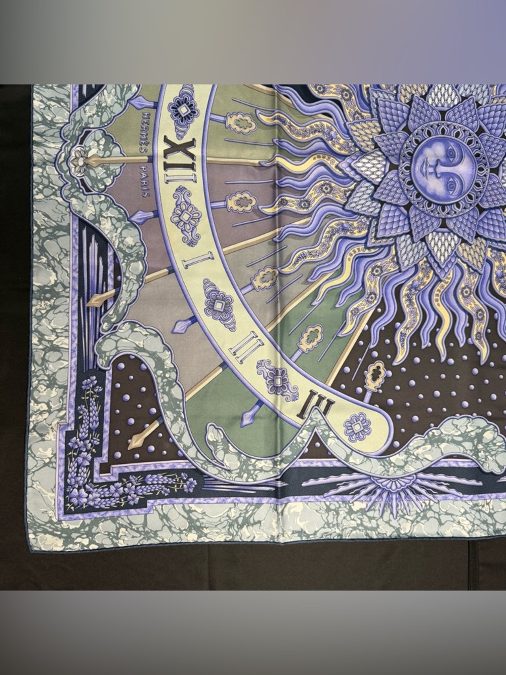 Hermes Silk Scarf Gloria Soli Purple Blue Grey Sun Moon Stars Solar Astrology - Picture 2 of 12